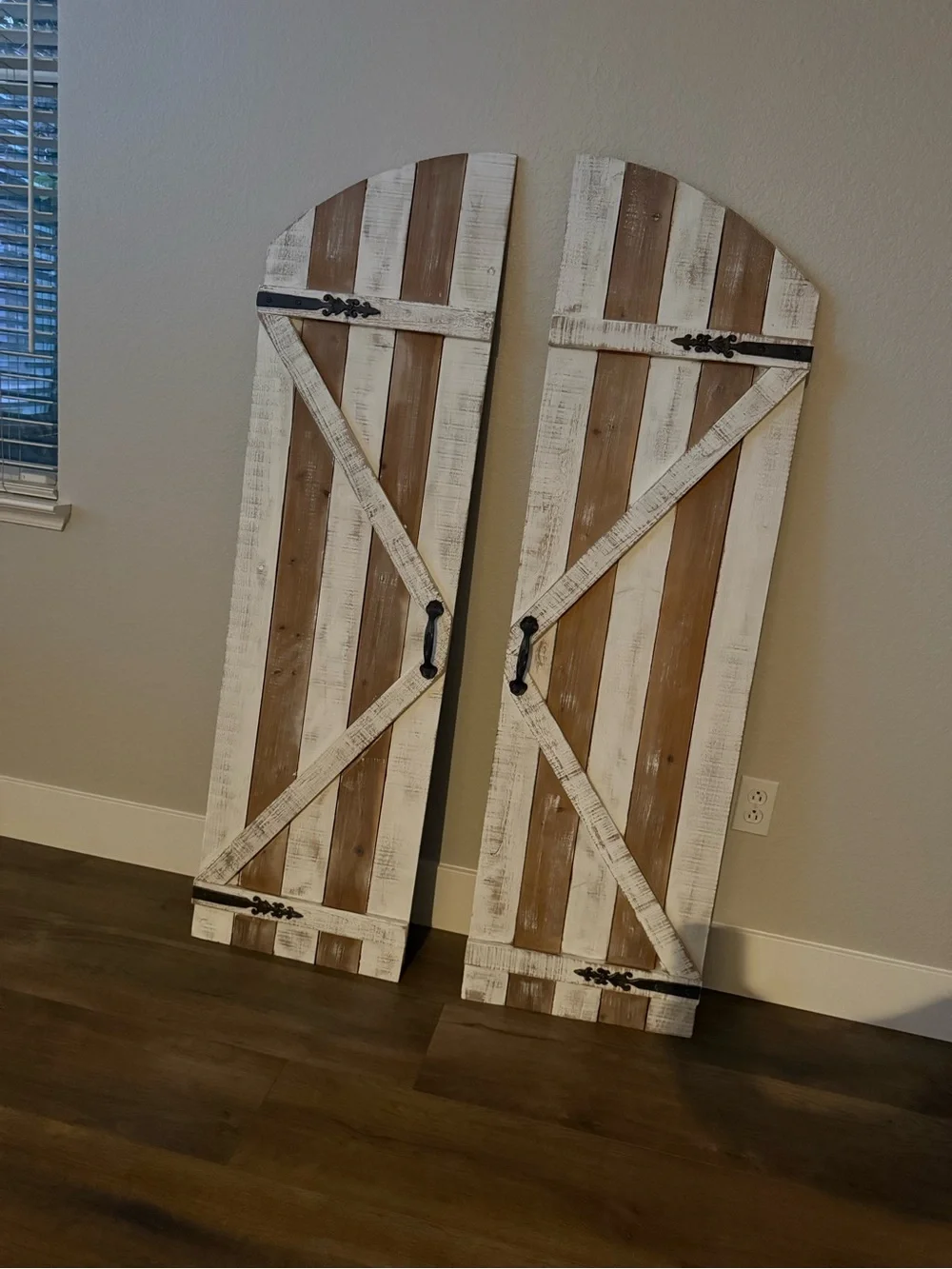 Rustic White and Natural Wood Wall Shutter Pair - Home Wall Decor